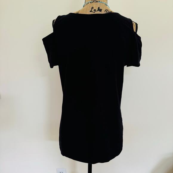 MICHAEL Michael Kors Womens Black Cold Shoulder Short Sleeve Top Sz Large - Picture 6 of 8